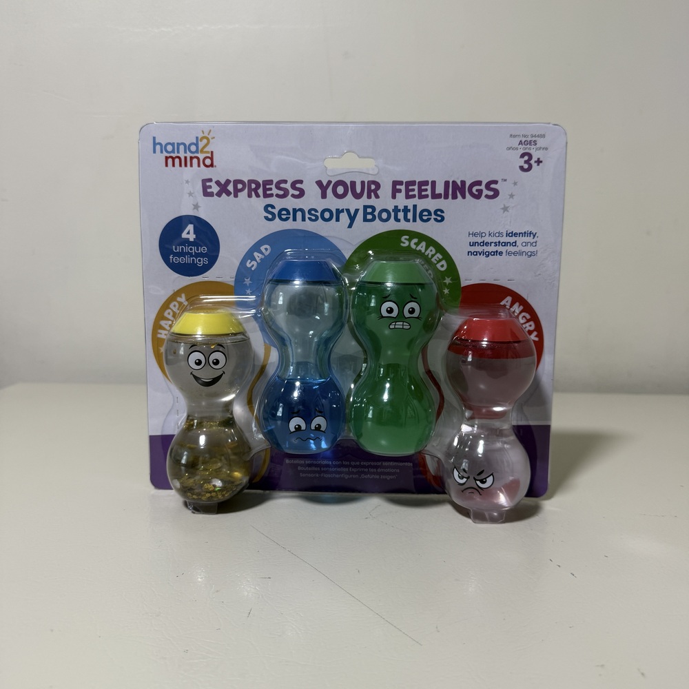 hand2mind Express Your Feelings Sensory Bottles 4-Pack Happy Sad Scared Angry